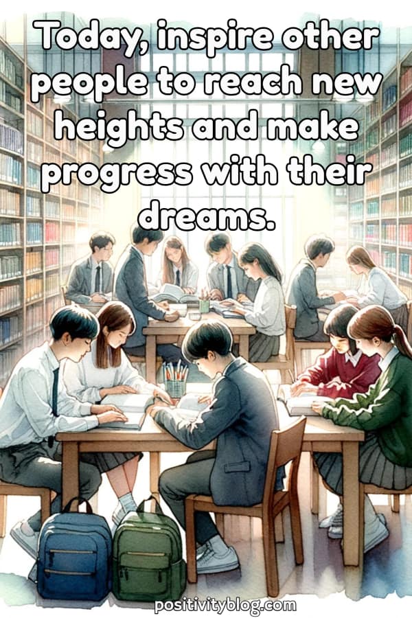 Teenagers studying in a library.