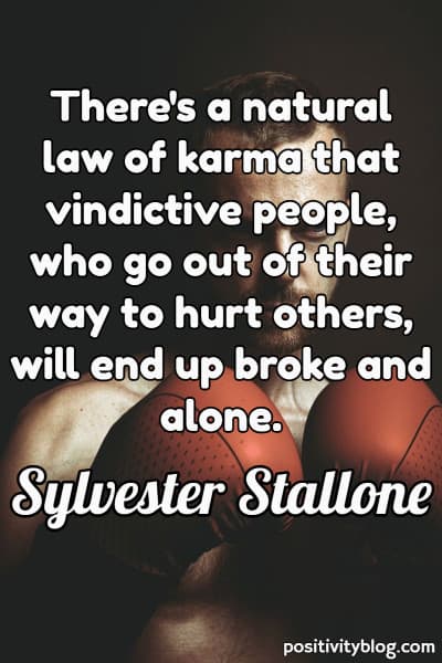 An image of a boxer with a quote about karma and cheating.