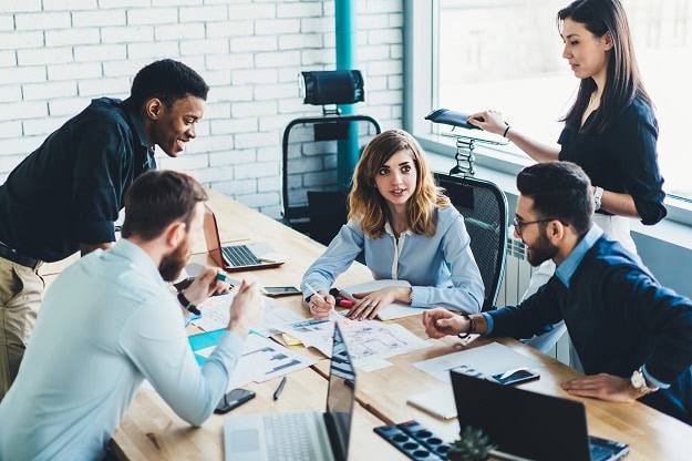 A team at work in a meeting.