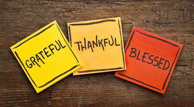 Post-it notes expressing gratitude and thankfulness.