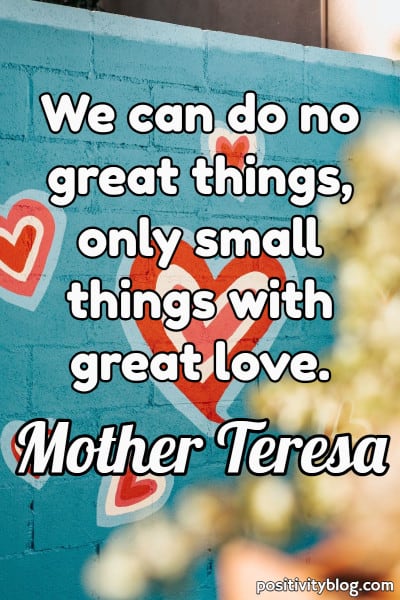 Quote: “We can do no great things, only small things with great love.” - Mother Teresa